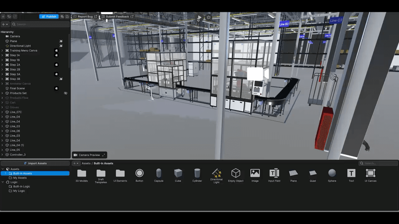 Interfaz de usuario de Unity Studio que muestra un paso del tutorial Introducción a Unity Studio Learn