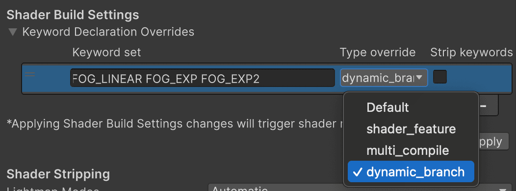 Shader Build Settings